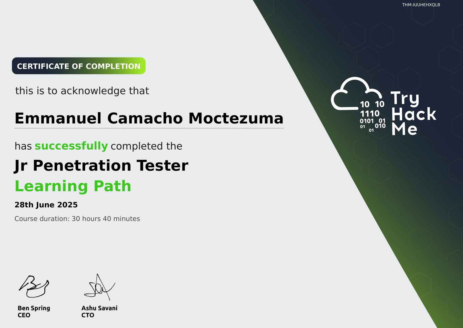 Jr Penetration Tester Certificate