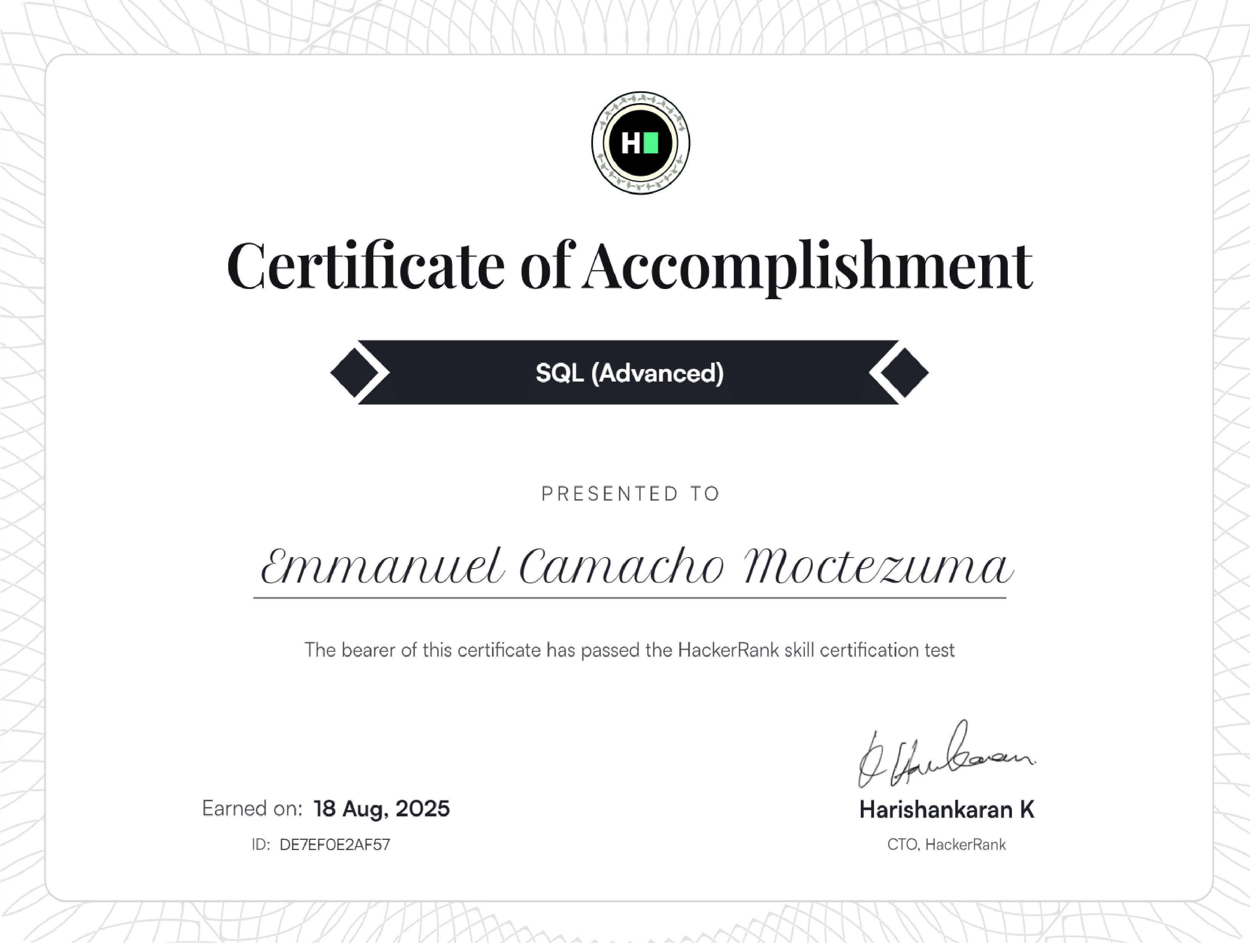 SQL (Advanced) Certificate